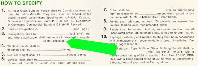 Johns Manville Catalog Corrulux Panels Specify Asbestos  