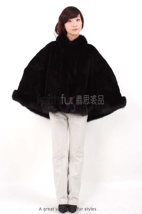 Rex Rabbit Fur Cape/Wrap/Poncho with Fox Fur trimmed  