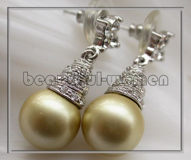 12mm golden round south sea shell pearl dangle earring  