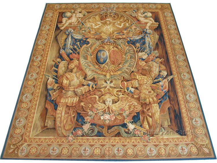   NEEDLEPOINT RUG Gold Black Cream French Aubusson Design $500  