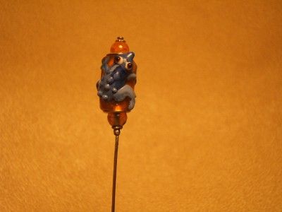 Blue 3D Tree Frog W/Amber Tones on a Amber Glass Bead~Rim is Stamped 