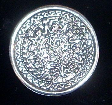   Mexican Sterling Aztec Calendar Motif Brooch with Eagle 28 Mark