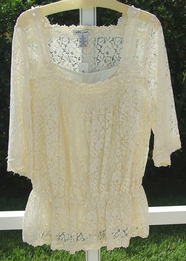   EMPRESS IVORY LACE FAUX PEARL BEADED DROP WAIST SHIRT TOP BLOUSE NEW