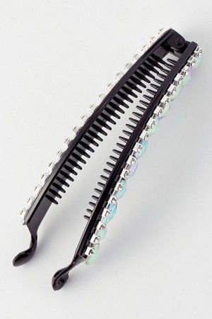 Crystal Acrylic AB Black Banana Hair Clip Aurora Borealis Rhinestones 