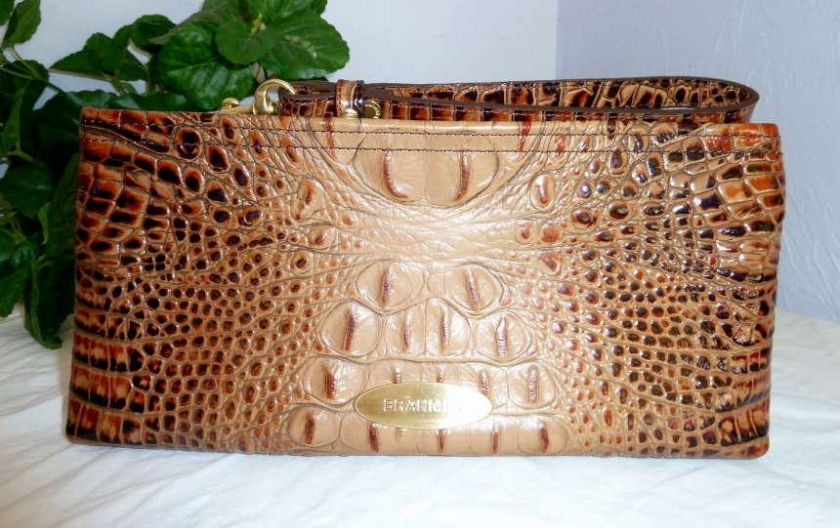 NWT BRAHMIN ROSALYN TOASTED ALMOND CROC LEATHER CLUTCH + REGISTRATION 