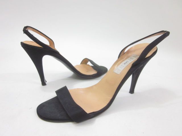 BARNEYS NEW YORK CO OP Black Satin Slingbacks Sz 38 8  