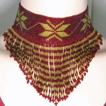 RUBY GREEN SEED BEADS LOOM BEADWORK BIB NECKLACE CHOKER  