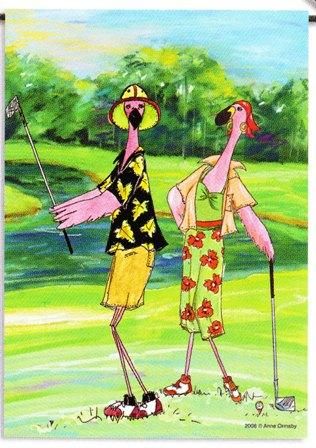 Pink Flamingo Golfers Golfing Golf Standard Flag Banner  