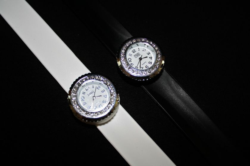 Small Face Rhinestone Silicone Slap Watches  