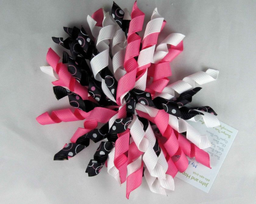 Hot PinkWhiteBlack Circles Korker Hair Bows  