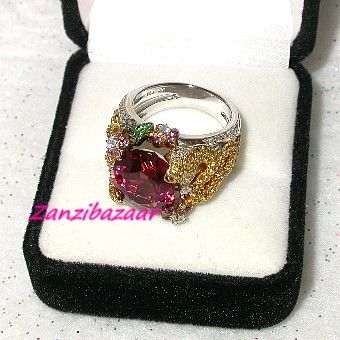   GOLD PINK TOURMALINE, SAPPHIRE & DIAMOND SNAKE RING 14.30GR  