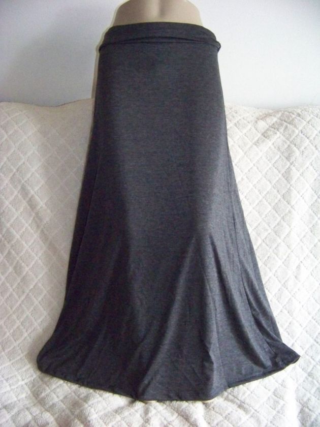 New fold over Charcoal gray Long jersey knit MAXI Flare Skirt women sz 