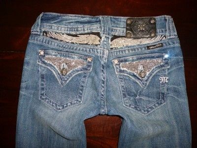   SIZE 28 x 34L boot cut RARE CRYSTAL ANGEL WINGS POCKET nice  