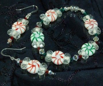 SWAROVSKI & LAMPWORK CHRISTMAS CANDY BRACELET EARRINGS