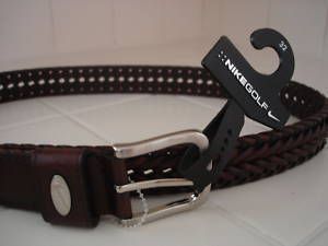 Nike Golf Mens Brown Leather Braided Belt $50  