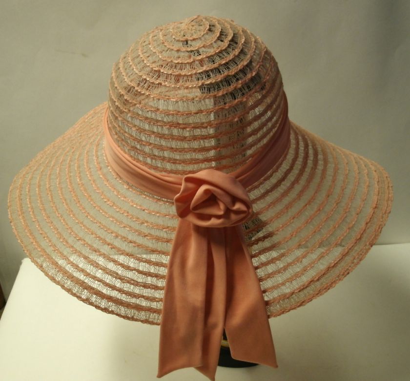 Beautiful Vintage Net Design Brim Wedding Hat (Coral)  