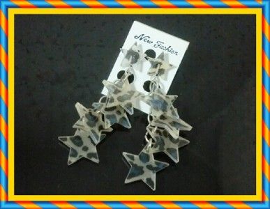 JE002   Super Star Blue & Brown Leapord Pattern Lady Fashion Dangle 