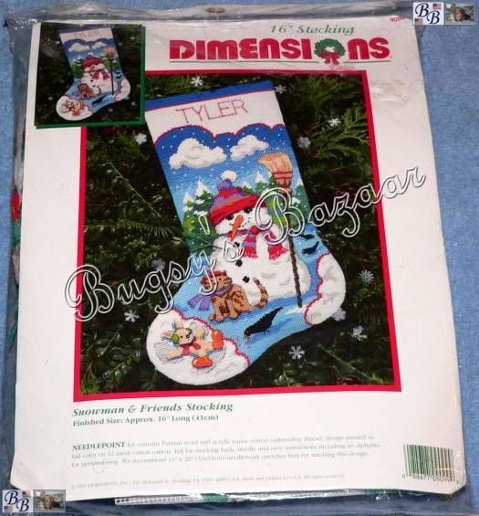 Dimensions SNOWMAN & FRIENDS STOCKING Cat & Bunny Needlepoint 