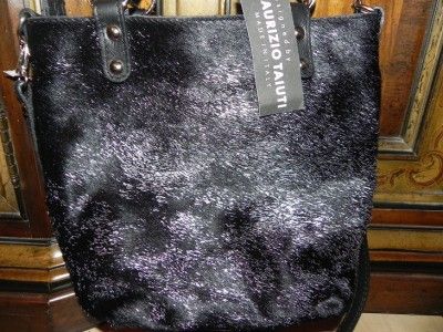 NWT MAURIZIO TAIUTI black silver calf hair fur leather tote purse bag 