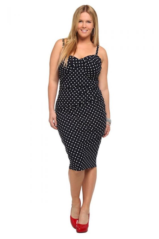 Stop Staring   Navy With White Polka Dot Dress  