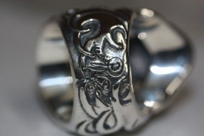 BWL Lotus Blossom Graffiti Master Skull Ring W/ Black Stone Eyes in 