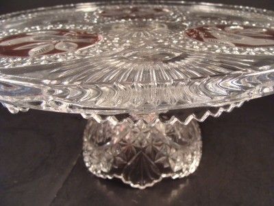 Vintage HOFBAUER Ruby Red Bird Byrde CRYSTAL Glass Footed Cake Plate 