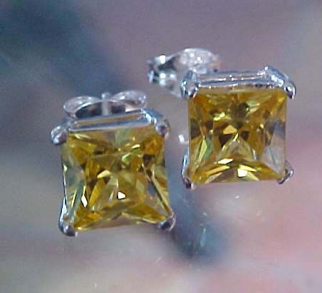 2ctw Princess Radiant cut CANARY cz 925 Stud EARRINGS  