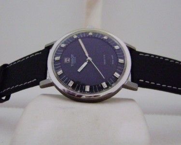 VINTAGE LARGE SIZE TISSOT SEASTAR BLACK DIAL MANUAL STEEL WATCH  