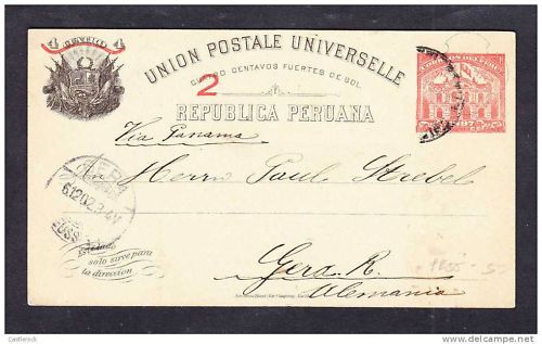 1897 PERÚ M)POSTAL STATIONARY, MARITIME MAIL TO  