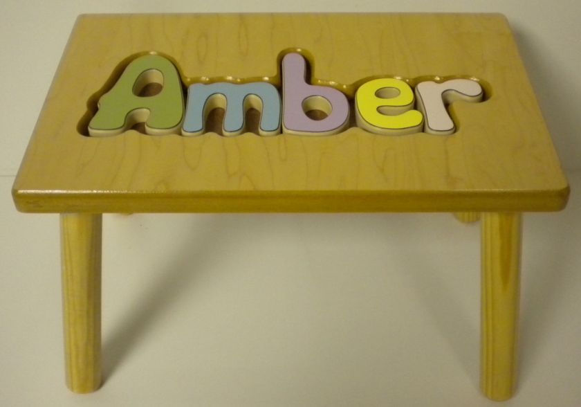 PERSONALIZED CHILD WOOD STOOL NAME PUZZLE PASTEL SHORT  