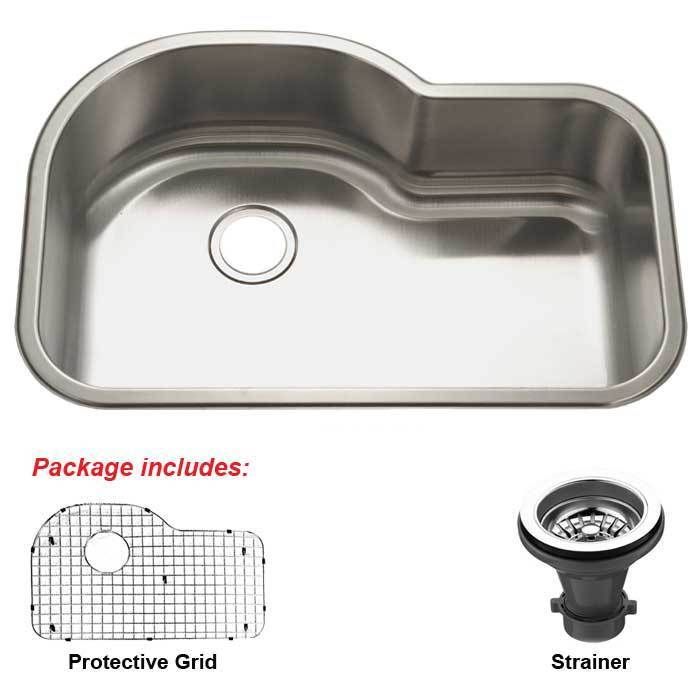 31 1/2 Offset Single Bowl Stainless Steel Kitchen Sink  