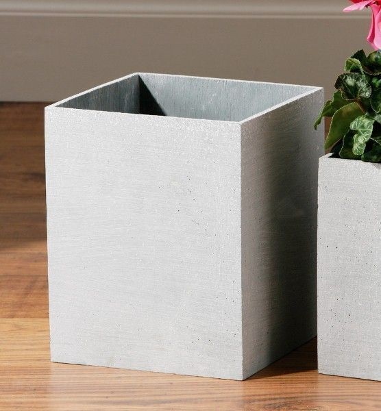 GREY SQUARE VASE POLYRESIN FLOWER GARDEN KITCHEN ROOM  