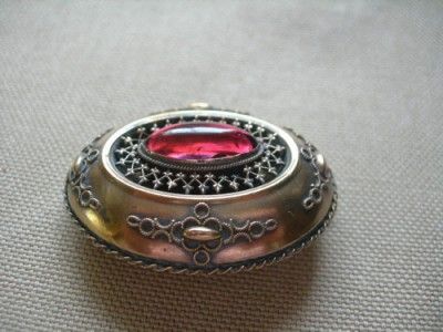 Victorian 9ct Gold & Garnet Carbuncle Locket Brooch  