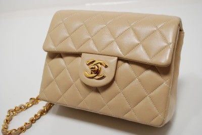 CHANEL MINI CLASSIC BEIGE FLAP Softest Lambskin w/Gold Hardware LIKE 