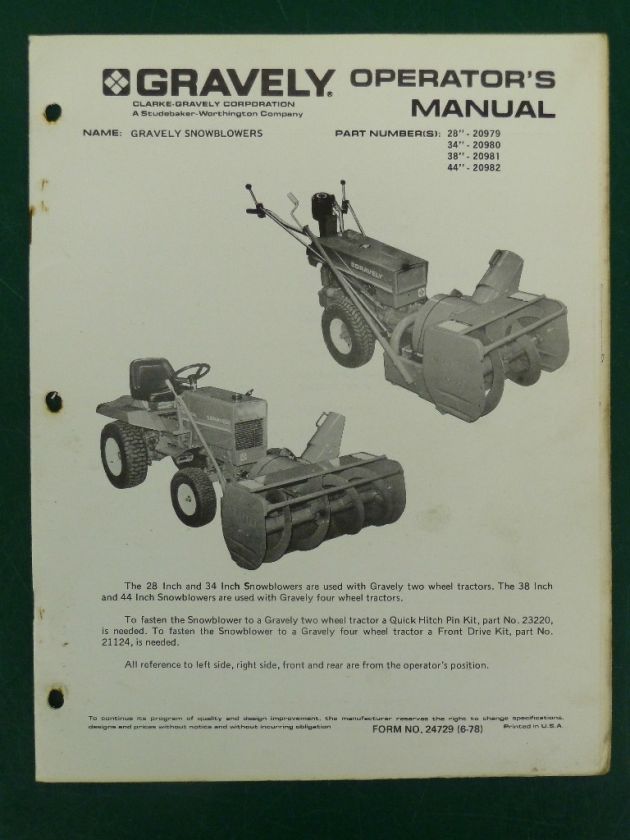 GRAVELY SNOWBLOWERS OPERATORS MANUAL  