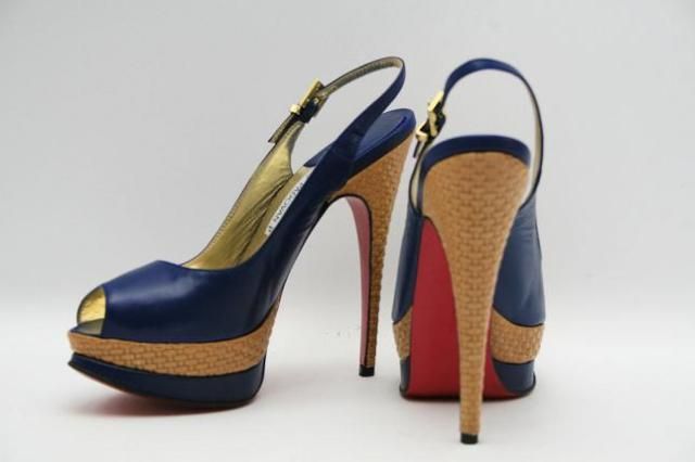 NEW $595 LUCIANO PADOVAN, BLUE PLATFORM SLINGBACKS  