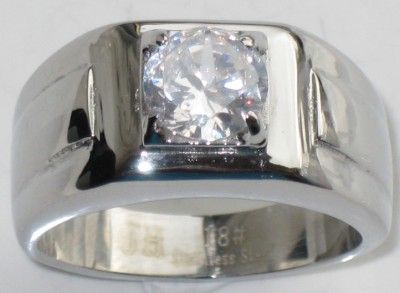 MENS 2CT STAINLESS STEEL SIMULATED DIAMOND RING STR141  