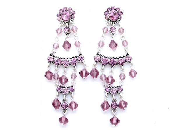   DOUBLE DROP CRYSTAL BEAD CHANDELIER EARRINGS SILVER PIERCED NEW  