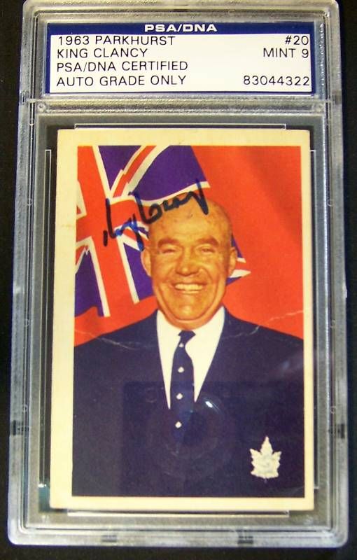 1963 64 Parkhurst KING CLANCY #20 PSA/DNA Auto MINT 9  