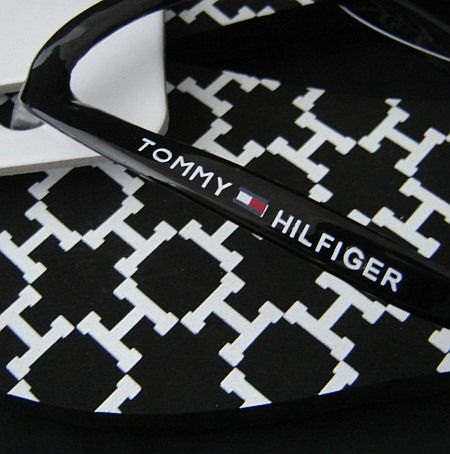 NWT TOMMY HILFIGER FLIP FLOP SANDALS BLACK & WHITE 9 M  