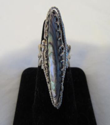 Sterling? silver abalone LONG ring VINTAGE  