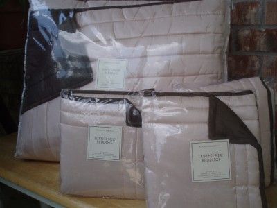 Restoration Hardware KING Tufted Silk Quilt Blush+Shms  