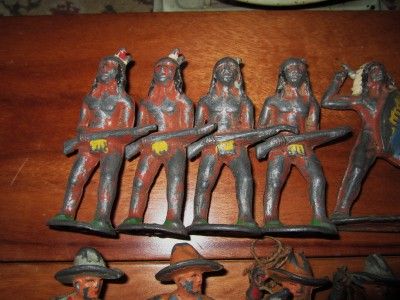 VINTAGE LOT OF PAINTED METAL TOY COWBOYS & INDIANS MANOIL/BARCLAY on ...