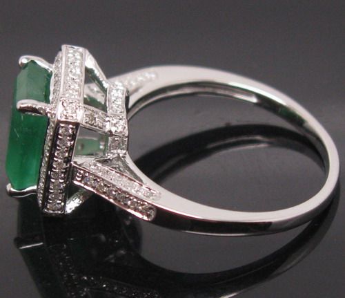   Soild 14K White Gold Natural Columbian Emerald VS Diamond Ring  