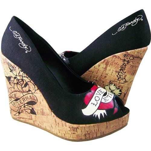 ED HARDY CORALIE WOMENS PEEP TOE WEDGE SHOES ALL SIZES  