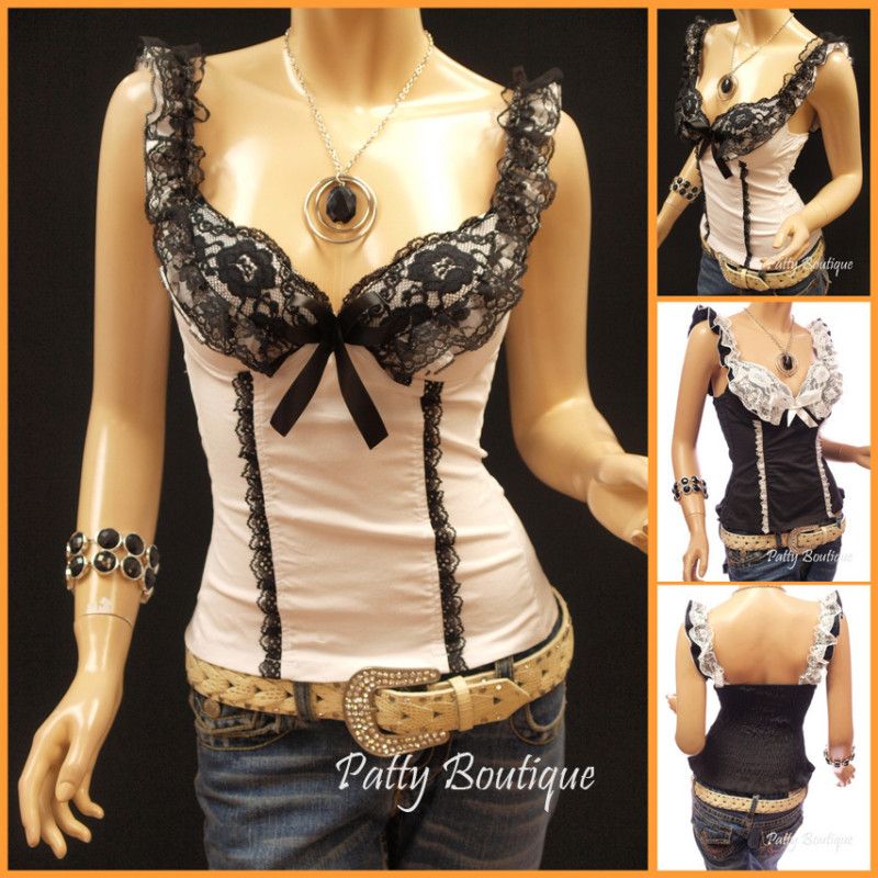 Cute Laces Flounce Ruffle Straps Padded Corset Top  