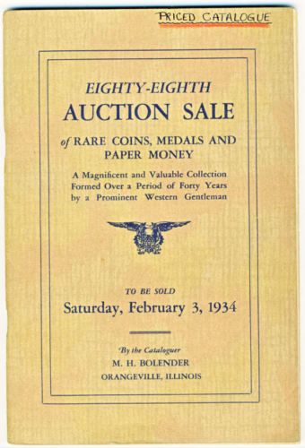 Bolender February 1934 Coin Auction Catalog  