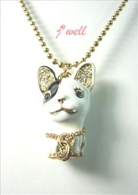 Betsey Johnson French Dog w/Crystal Eyes Necklace  