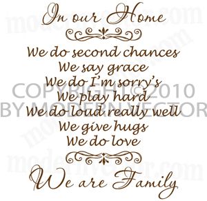 In our Home We are Family Vinyl Wall Quote Decal  