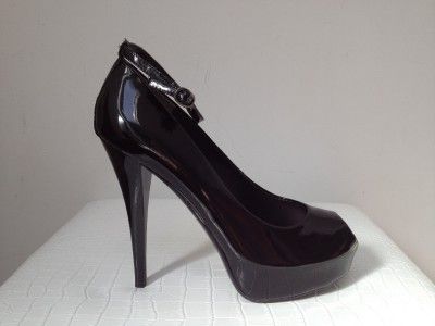 NIB New GUESS Black SAFARA Patent Peep Toe Platform Pumps Shoes Heels 